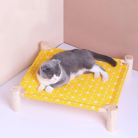 1 - Hamac Chat - Bois Massif - Toile Lavable Et Amovible - Pour Animaux De Moins De 17,5 Kg - Jaune - 52,6x48,3x13 Cm (1/5)