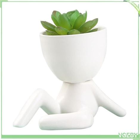 Pot de Fleurs - V GEBY - Mini Planteur Humain - Céramique - Blanc - Décoration Bureau Maison (1/2)
