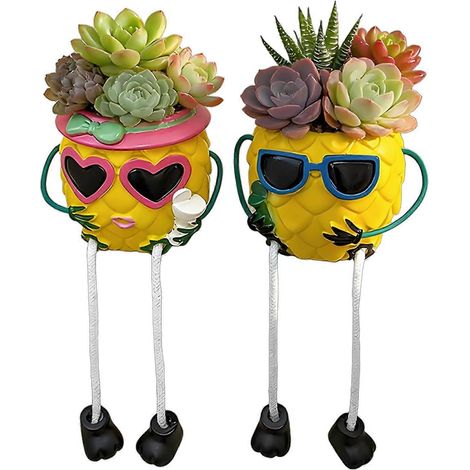 Pot de table ananas en résine, 2 modèles (lunettes de soleil/cœur), pot pour succulentes avec pieds suspendus, accessoire de décoration polyvalent (1/5)