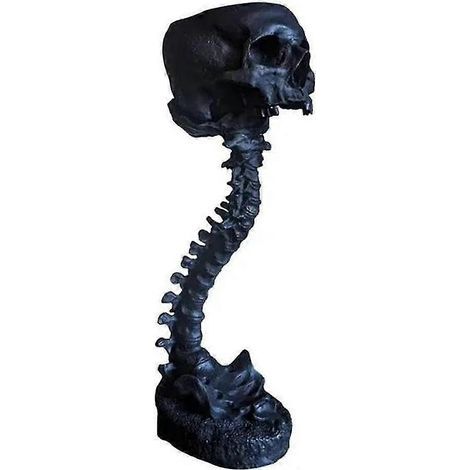 Ensemble pot de fleurs et support en forme de crâne en résine, pot en polyrésine en forme de crâne, décoration d'Halloween rétro avec fleurs et tête de mort, noir (1/5)