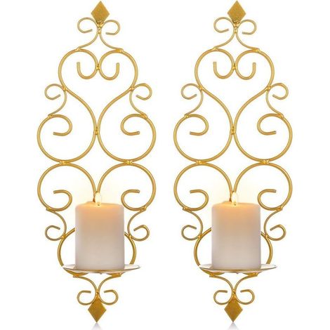Set of 2 Candle holders Photophore Chandelier Door Candle Wall-mounted Wall-mounted Brackets in Metal, Candle holder for Wall Bedroom Room of Bath Living room Decoration, Or- (1/5)
