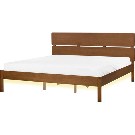 Moderna Struttura letto matrimoniale 180 x 200 cm Testiera a doghe in legno di gomma scuro con LED Boisset