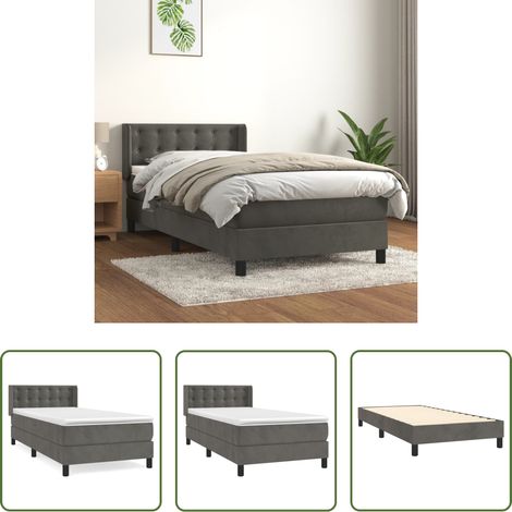 vidaXL Taschenfederkern - Boxspringbett mit Matratze Dunkelgrau 90x200 cm Samt (1/5)