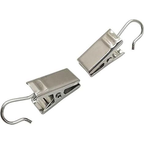 Lot de 20 Crochet à Pince Clips pour Rideaux Anneaux à Pince, Clips de Rideau, Clips de Rideau en Acier Inoxydable avec Crochets (argent) (1/3)