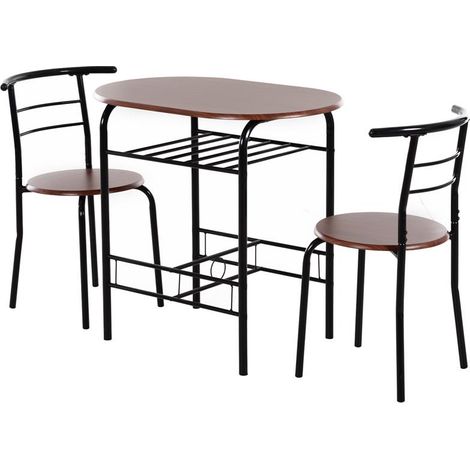SET DA PRANZO CON TAVOLO E 2 SEDIE MARRONE E NERO (1/5)