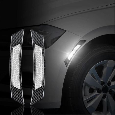 Lot de 2 autocollants universels en fibre de carbone pour ailes de voiture, passages de roue et portières : protection, autocollants latéraux réfléchissants et décoration de sécurité (blanc). (1/5)