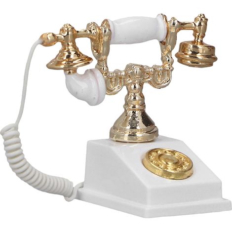 Téléphone Vintage Miniature pour Maison de Poupée 1:12, Modèle Rétro Européen Blanc Décoratif (1/5)
