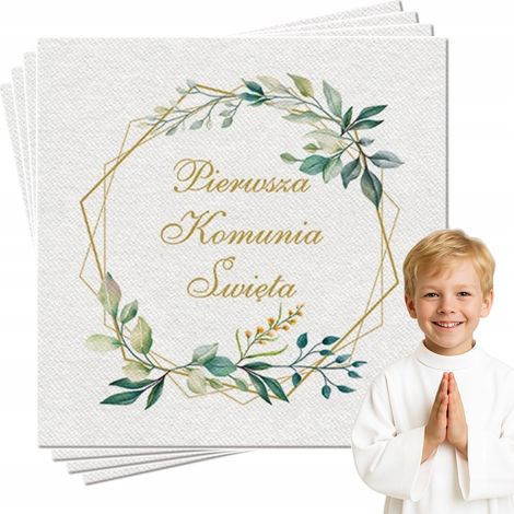 Tovaglioli per la Comunione in tessuto non tessuto SANTA COMUNIONE Eucalipto Boho 40x40cm 50 pezzi (1/4)