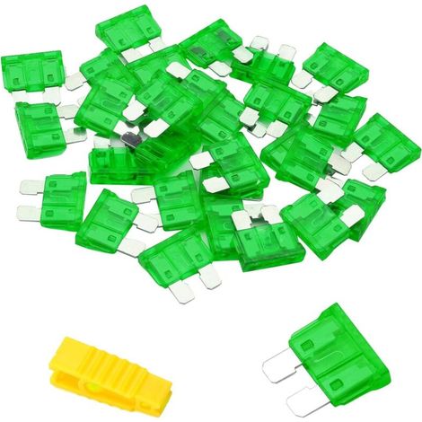 Fusibles automobiles 30 A (20 pièces) + extracteur – Lot complet pour voiture, camping-car, camion et moto