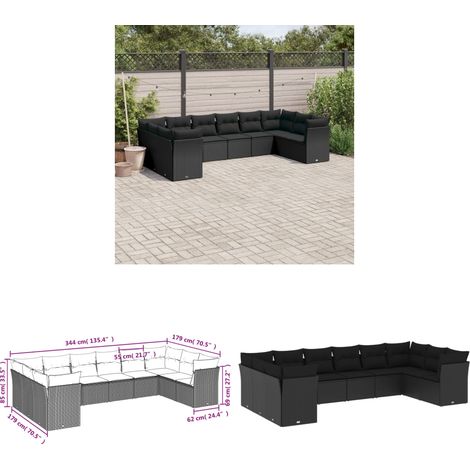 10-tlg. Garten-Sofagarnitur mit Kissen Schwarz Poly Rattan - Gartensofas - Outdoor Möbel - Gartenmöbel Set - Lounge Sofa - Rattan Möbel - Home & Living (1/3)