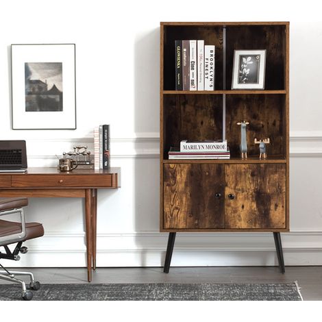 Bibliothèque Rustique 60 x 30 x 120 cm avec 2 Compartiment Ouverts et 1 Fermé (1/3)