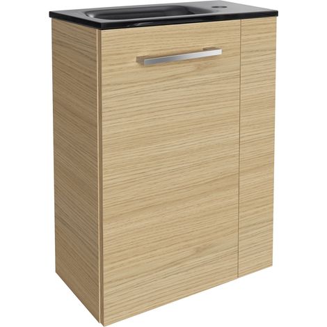 Fackelmann B. STYLE SBC Gäste-WC Set 2 Teile – Waschtischunterschrank in Holz Braun mit Waschbecken aus Glas in Anthrazit – Waschbeckenunterschrank schmal – Türanschlag links – 45 cm breit"-"90101145 (1/4)