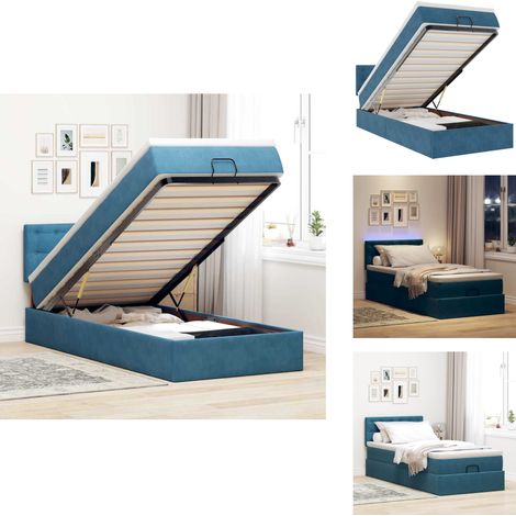Cadre de lit ottoman avec matelas bleu foncé 100x200 cm velours - Cadre De Lit Ottoman - Cadres De Lit Ottoman - Cadre De Lit - Cadre De Lit Avec Rangement (1/5)
