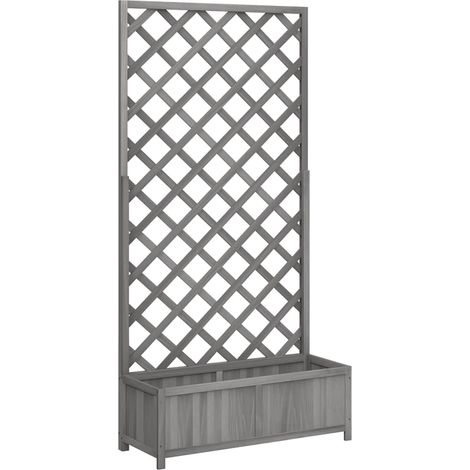 Planter with Trellis Grey Solid Wood Fir vidaXL
