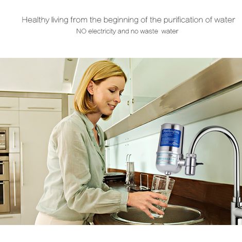 Purificador de agua doméstico con filtro cerámico de bajo consumo energético para eliminar contaminantes y purificar el agua de la cocina. Fácil instalación en el grifo. (1/3)