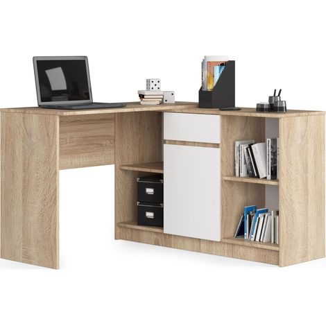 Akord – Bureau d'angle avec commode chêne sonoma 120 cm – 1 porte, 1 tiroir, 6 étagères – Construction robuste, facile à assembler (1/5)