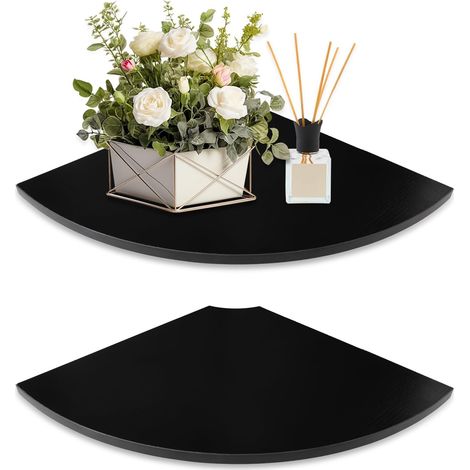 2 - Étagère Murale d'angle - Panneau de Densité - Avec Trous pour Câbles - Rangement Salon Bureau - Noir - 42,4x30 cm (1/5)