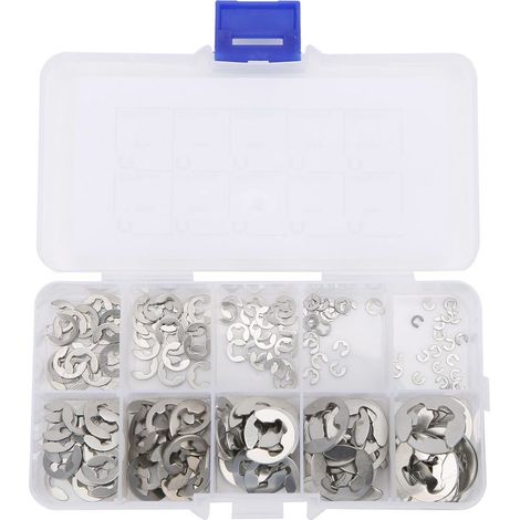 Lot de 200 circlips en acier inoxydable 304, anneaux de retenue en forme de E, fournitures industrielles M1.5 à M10 (1/5)