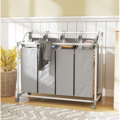 Cesto para ropa sucia de 4 compartimentos 160 L con ruedas, bolsas extraíbles, 97x38x81 cm (1/5)