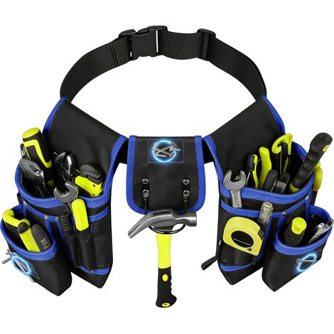 Ceinture à outils magnétique : sac à outils magnétique amovible et réglable avec porte-marteau, ceinture à outils pour électriciens, menuisiers, ouvriers du bâtiment (bleu) (1/5)