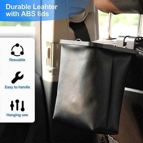 Corbeille à déchets de voiture en cuir imperméable, poubelle portable (1/4)