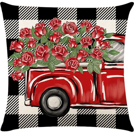 Housse De Coussin - Motif Coeur Et Carreaux - Fermeture Éclair Cachée - Polyester Doux - Pour Canapé Lit Chambre Salon - 45 x 45 cm - Lot De 1 (1/5)
