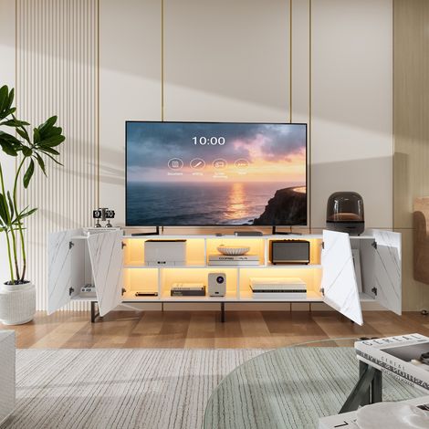 Meuble TV 220 cm effet marbre, grand format, design contemporain chic et raffiné, style luxueux pour salon spacieux (1/5)