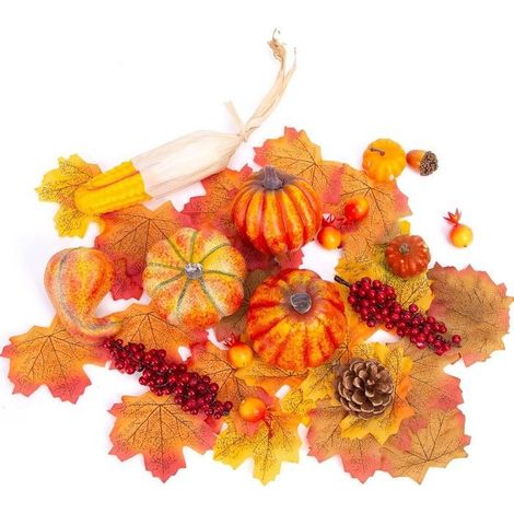 Décorations d’automne artificielles - HAKACC - Lot 49 pièces - Orange - Mousse légère - Pour Halloween & Thanksgiving (1/5)