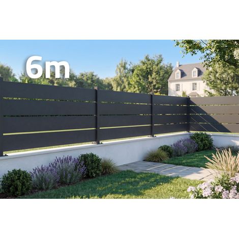 Clôture acier noir semi-ajourée avec poteau d'angle VELINO 6m H.80cm