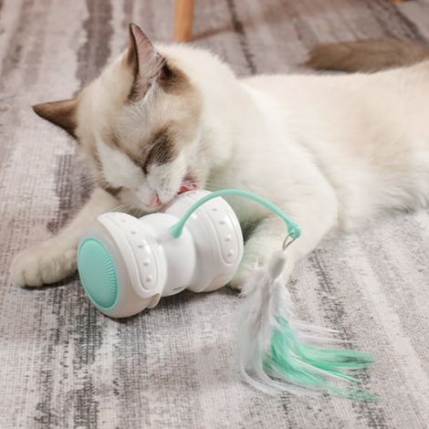 Interactive Robotic Cat Toys, Automatic Irregular USB Charging 360 Degree Self Rotating Ball, Automatic Feathers/Birds/Mouse Toys for Cats/Kitten, Build-in Spinning Led Light, Large Capacity Battery