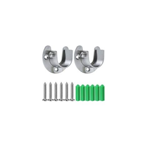 Soporte de acero inoxidable para barra de ropa, brida reforzada para extremo de barra, con tornillo, en forma de U, fácil de instalar o de quitar rápidamente (25 mm). - Crezuo