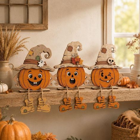 Lot de 3 statues décoratives Halloween citrouille et feuille d'érable, décoration automne pour extérieur et intérieur (1/5)