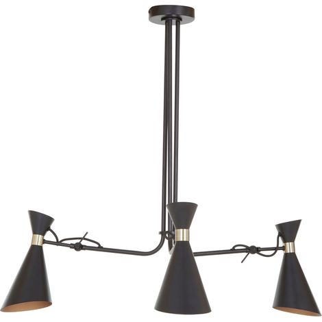 Premier Housewares Linox 3 Shade Black and Gold Bent Arm Pendant (1/5)