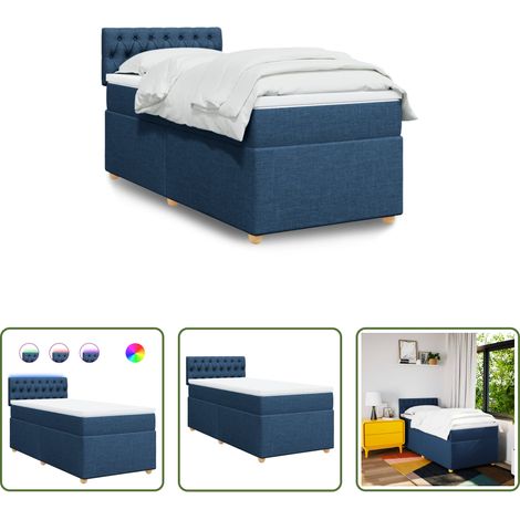 vidaXL Surmatelas - Sommier à lattes de lit avec matelas Bleu 90x190 cm Tissu (1/5)