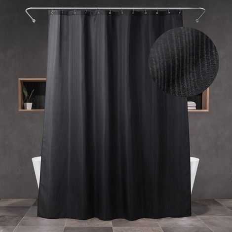 Rideau de douche extra long : 243 cm noir texturé en lin hydrofuge lavable en tissu polyester pour salle de bain – Rideau de bain élégant simple et classique pour hôtel – 183 x 243 cm (1/5)