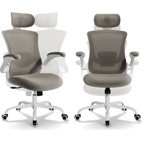 Smartue  - Sedia da ufficio ergonomica, schienale alto in rete, supporto lombare regolabile e poggiatesta - Marrone