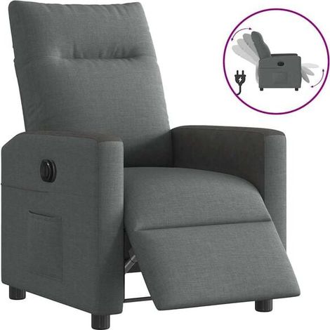 Chaise relax électrique en tissu, réglage inclinable 120°–180°, repose-pieds intégré, gris foncé – pour salon, bureau ou chambre (1/5)