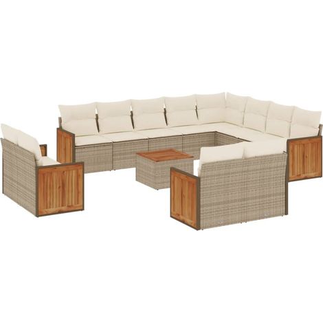 Set Divano da Giardino 13 pz con Cuscini Beige in Polyrattan vidaXL (1/5)