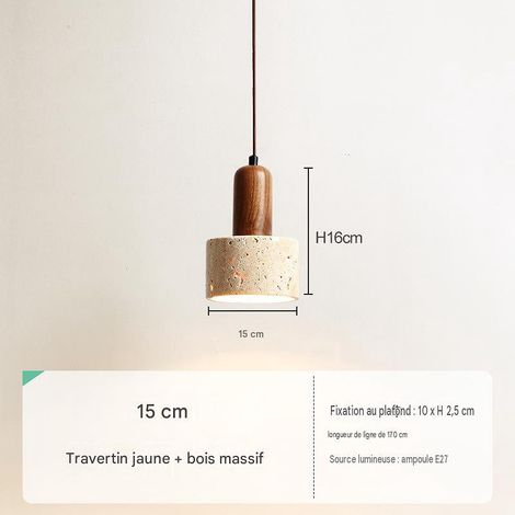 Suspension I grande taille, pierre travertin noyer, douille E27 220V, lumière tricolore