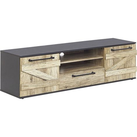 Mobiletto TV in Legno Chiaro e Truciolare Nero Design Rustico 43 cm Salter (1/5)
