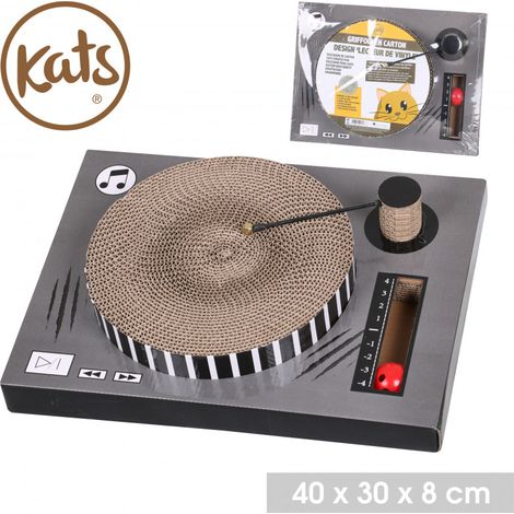 Griffoir design platine vinyle avec jouets KATS - Marron, gris - Carton - L 41 X P 30 x H 8 cm - Livraison gratuite
