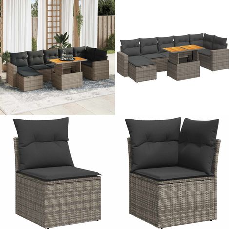 vidaXL Salon de jardin 8 pcs avec coussins gris résine tressée (1/5)