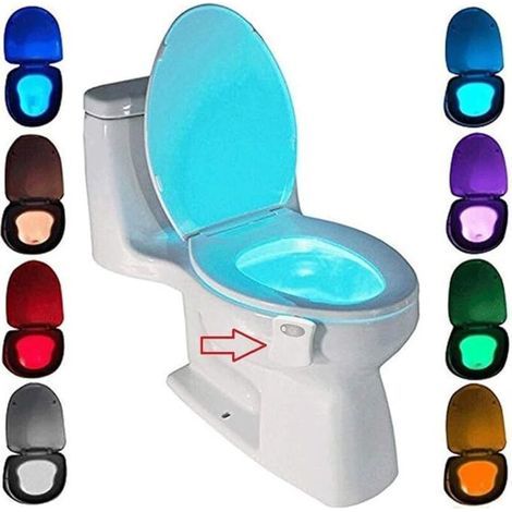 Lampe de Toilette, Veilleuse LED pour WC Salle de Bain Capteur Détecteur PIR 8 Changement de Couleurs Éclairage (seulement s'active dans l'obscurité) [Classe énergétique A] (1/4)