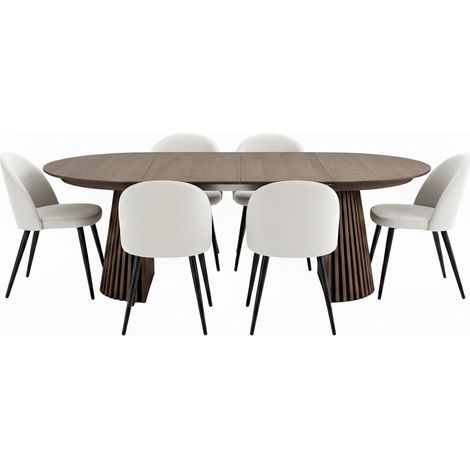 Tokyo ensemble de table à manger table à manger smoked, 6 chaises en velours côtelé beige.