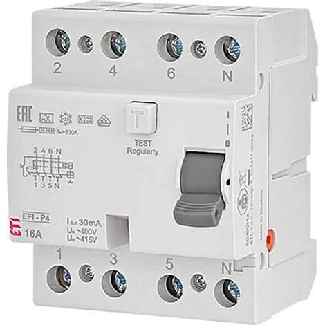 ETI FI-Schalter EFI-P4 NL, 4-polig, 25A, 0,03A, Typ A, unverzögert