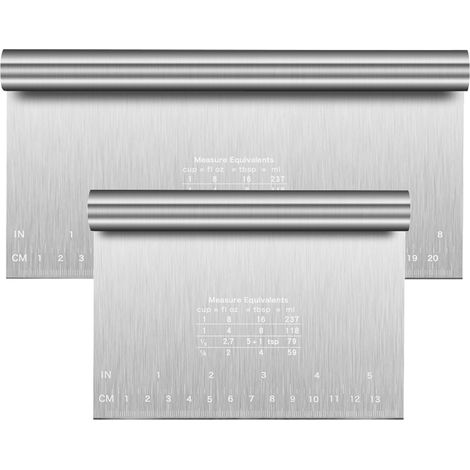 Cortador de masa de acero inoxidable, dos piezas, cortador de masa grande con medidor, raspador de masa de cocina para segmentar, cortar y raspar fácilmente, adecuado para pasteles, pizzas, bollería, (1/5)