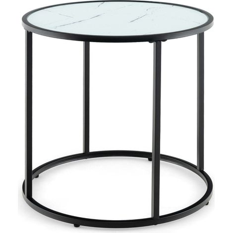 Mesa auxiliar redonda con tapa de cristal imitacion marmol y mesa de sofa con pies ajustables