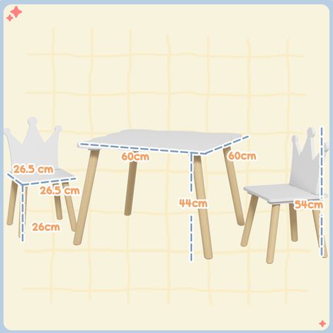 Table et 2 chaises pour enfants (avec dossier), adaptées aux enfants de 3 à 6 ans, blanches (1/5)
