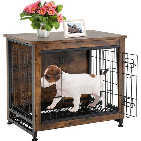 MaxxPet Parque Para Perros - Jaulas para Perros con 2 Puertas - Jaula Estilo Mueble Para el Hogar - Jaula Perro Con Deslizador Extraíble - Parque Para Gatos - 63x51x59 cm - Marrón Vintage