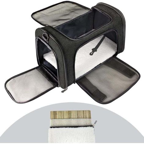 Sac Transport Chat Chien, Caisse de Transport Chat Respirant et Pliable Cage Transport Chat avec Matelas en Peluche Amovible-Noir (1/3)